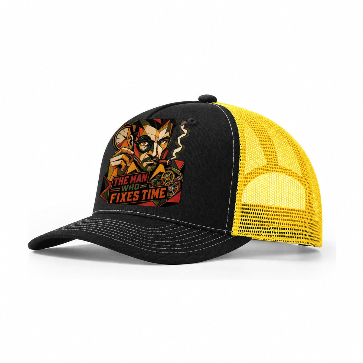 Watchmaker Loupe Portrait Trucker Hat – Black Yellow