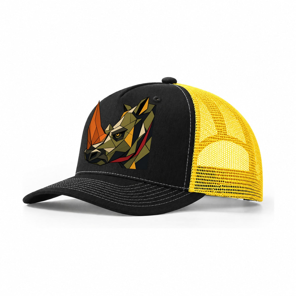Rhinoceros Profile Horn Trucker Hat – Black Yellow