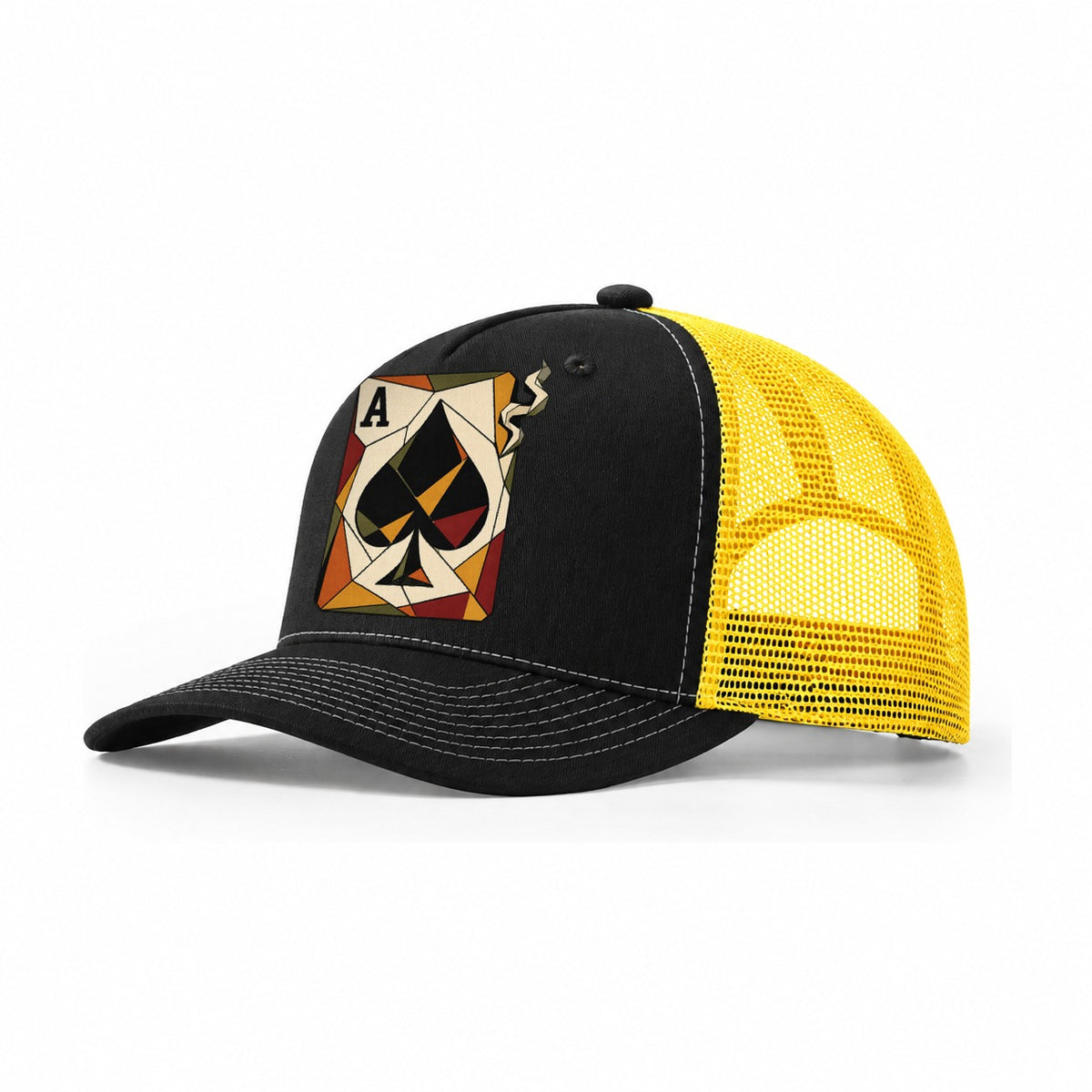 Ace Spades Playing Card Trucker Hat – Black Yellow