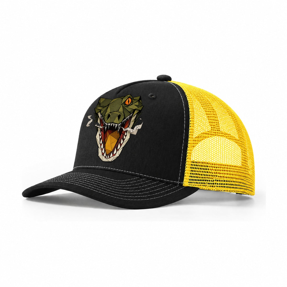 Crocodile Open Jaw Trucker Hat – Black Yellow