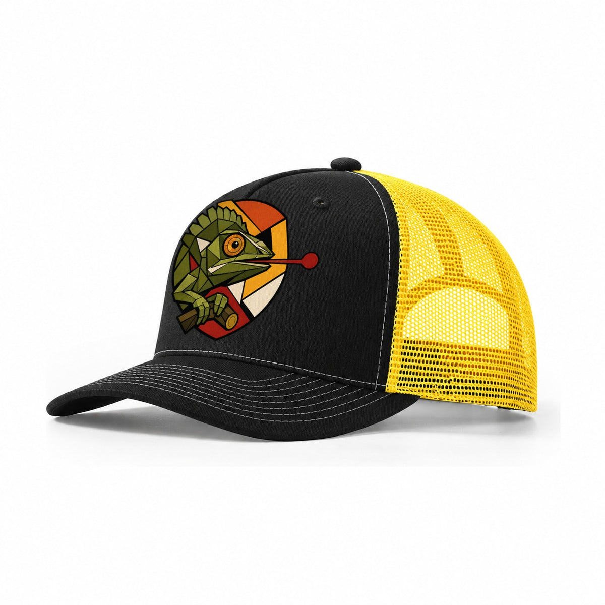 Chameleon Tongue Out Trucker Hat – Black Yellow