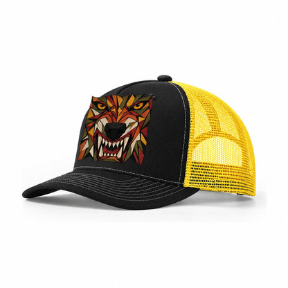 Wolf Snarl Close Up Trucker Hat – Black Yellow