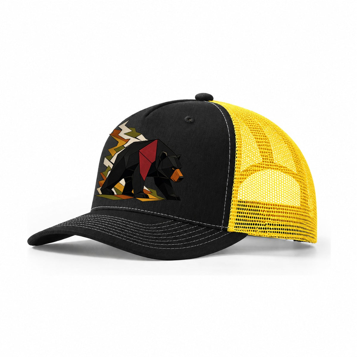 Bear Side Profile Trucker Hat – Black Yellow