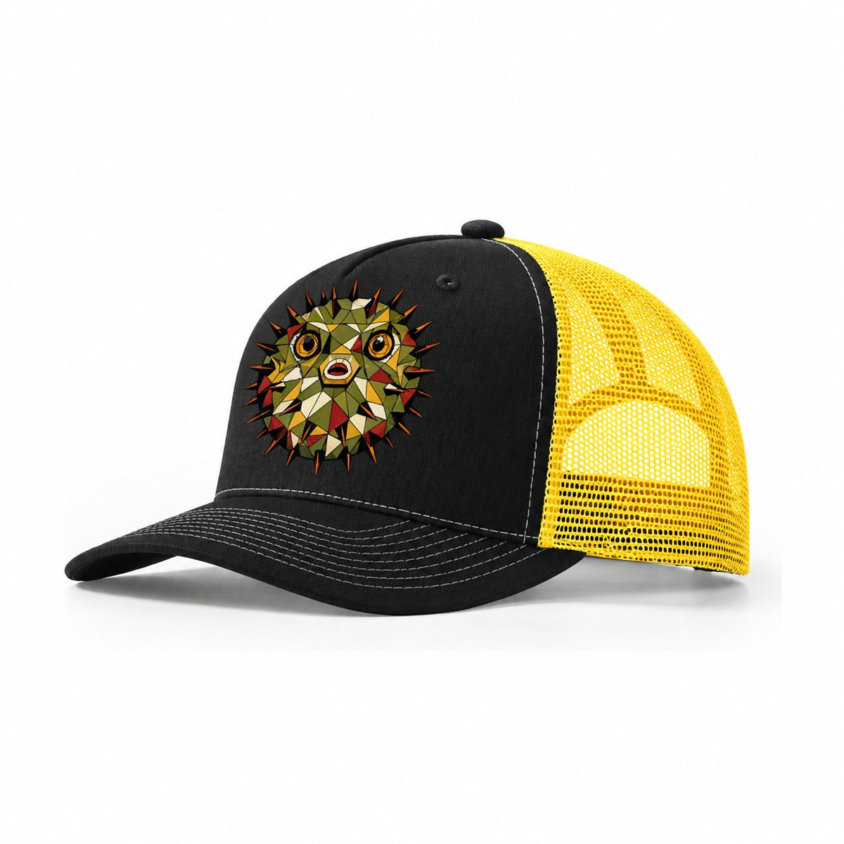 Pufferfish Inflated Spines Trucker Hat – Black Yellow