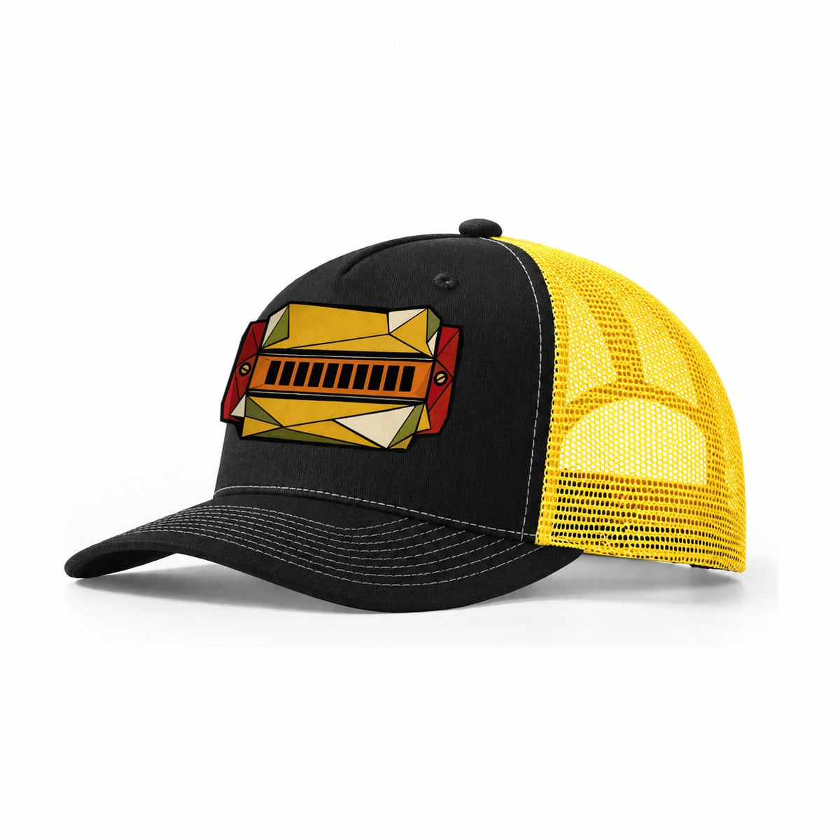 Harmonica Close Up Trucker Hat – Black Yellow