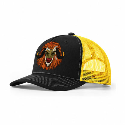 Musk Ox Frontal Portrait Trucker Hat – Black Yellow