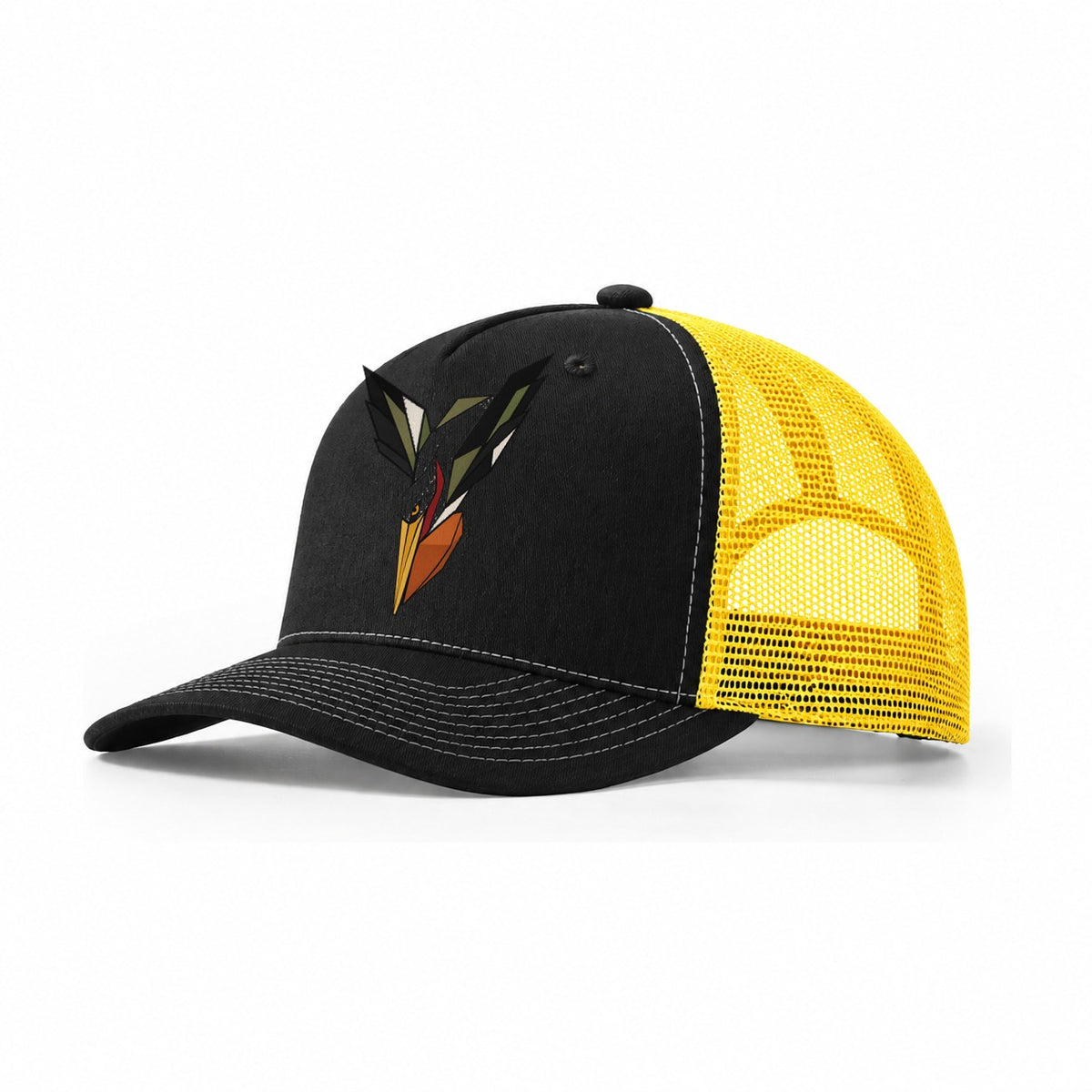 Pelican Dive Throat Pouch Trucker Hat – Black Yellow