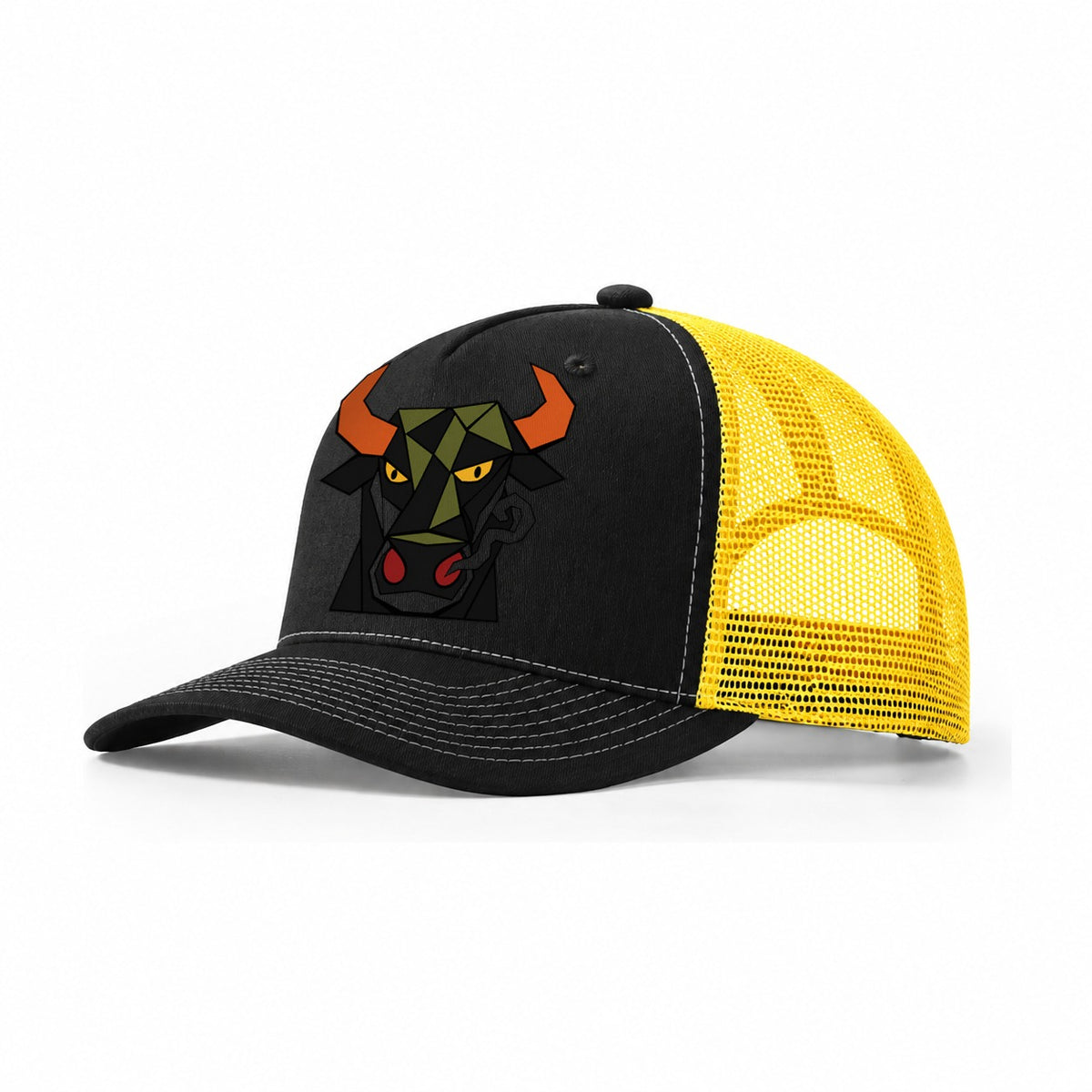 Bull Frontal Flared Nostrils Trucker Hat – Black Yellow