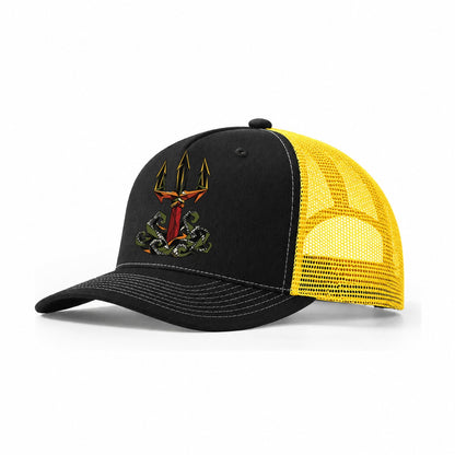 Neptune Raises His Trident Trucker Hat – Black Yellow