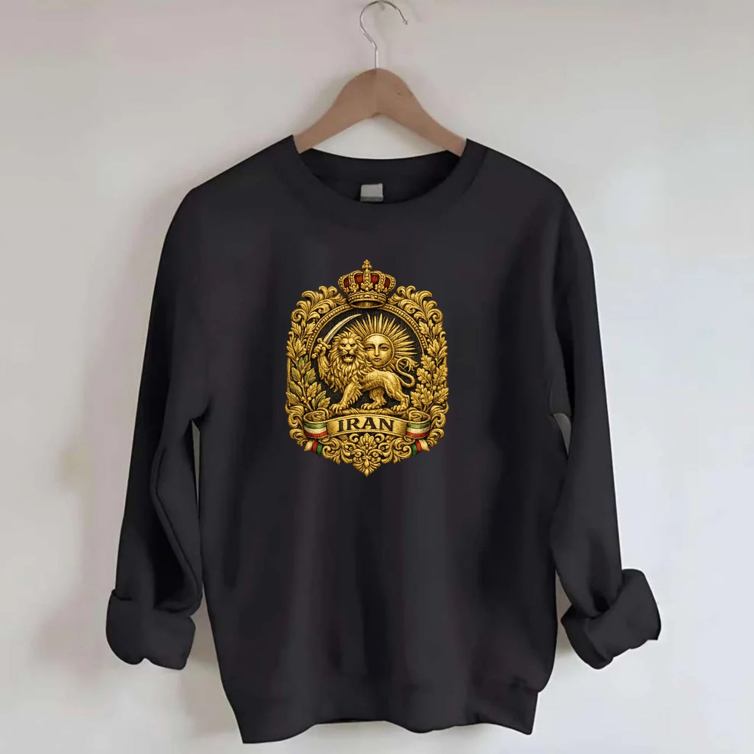 Iran Lion Sun Badge - Crewneck Sweatshirt - black