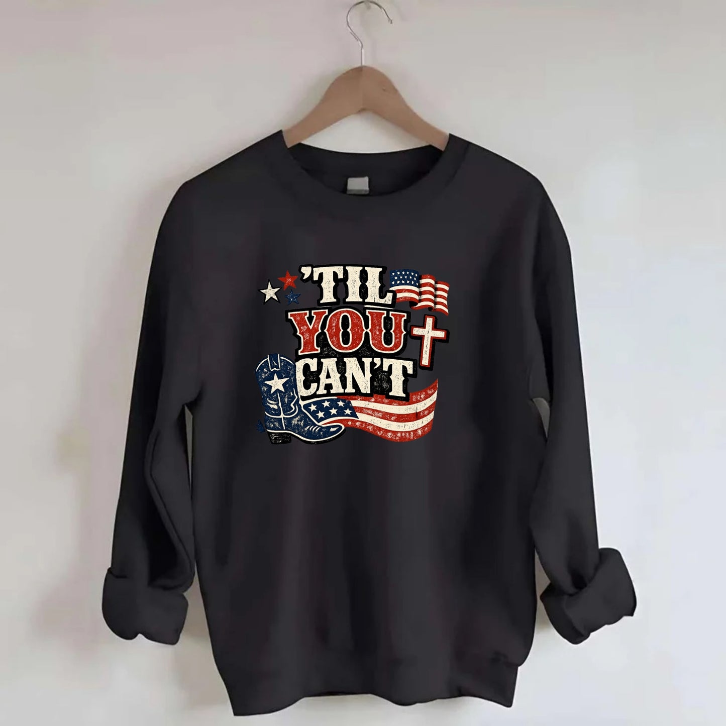 Til You Cant - Patriot Cross - Crewneck Sweatshirt - black
