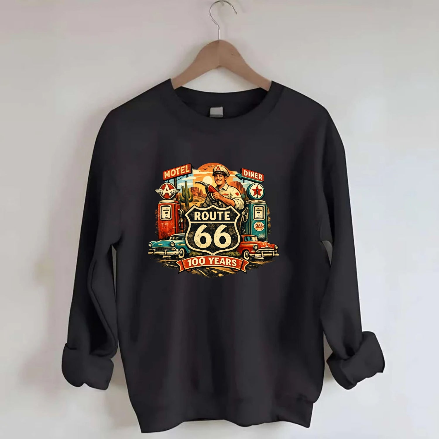 FILL ER UP | Vintage gas pumps | Flying A or Texaco style | Service station | - Crewneck Sweatshirt - black