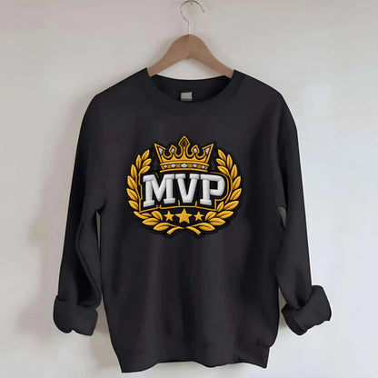 MVP CROWN - crown with laurels in gold , most valuable - Crewneck Sweatshirt - black