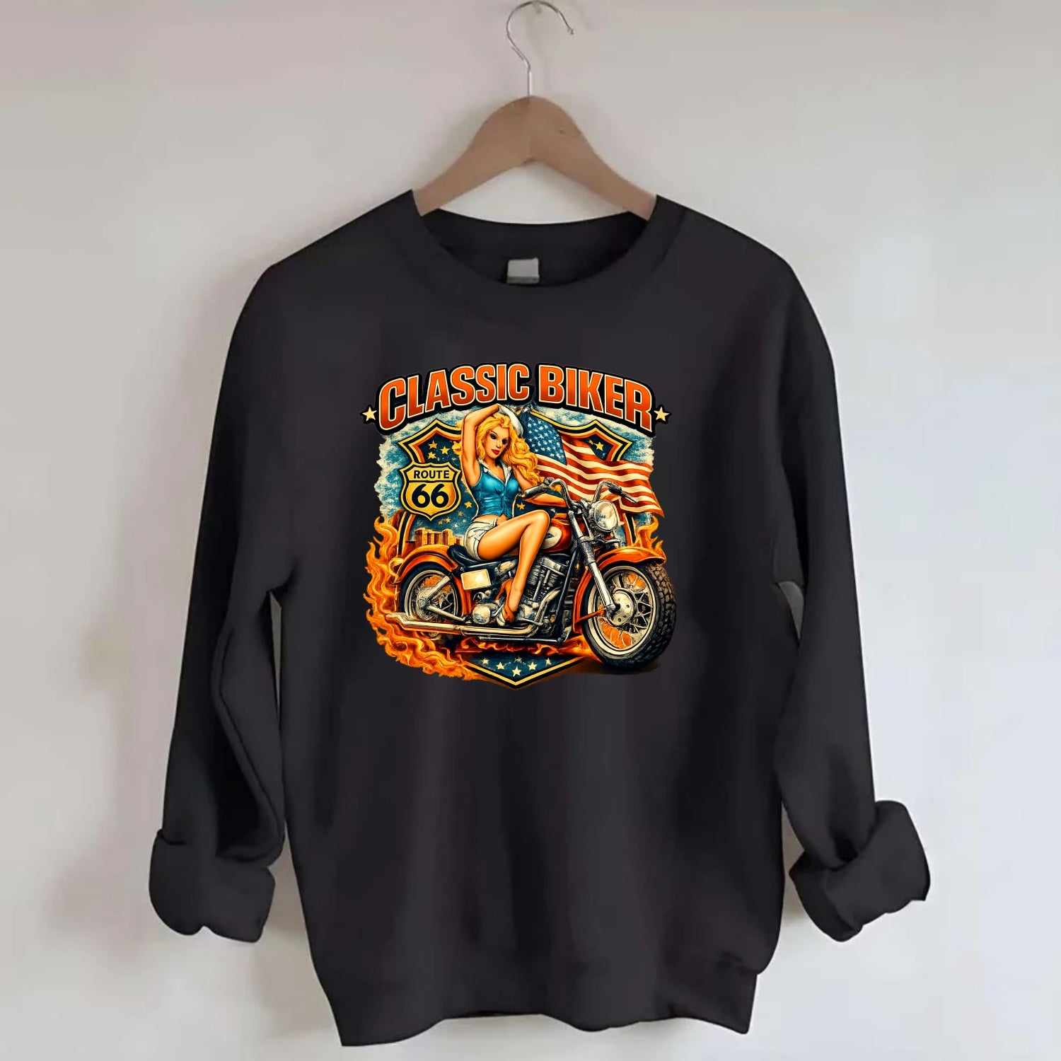 Classic Pinup Biker - Crewneck Sweatshirt - black