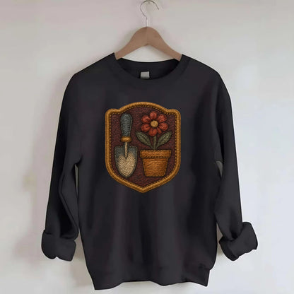 Garden trowel with flower pot - gardener badge - Crewneck Sweatshirt - black