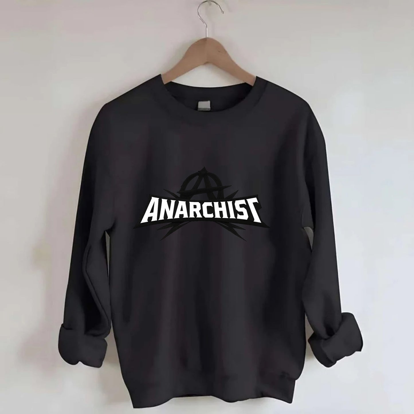 Bold typography design - "ANARCHIST" - no masters, self-governed - Crewneck Sweatshirt - black