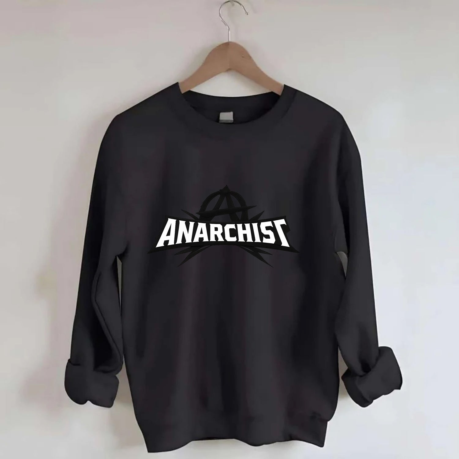 Bold typography design - "ANARCHIST" - no masters, self-governed - Crewneck Sweatshirt - black