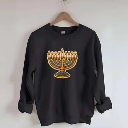MENORAH LIGHTS - nine branch candelabra in gold and blue , Hanukkah - Crewneck Sweatshirt - black