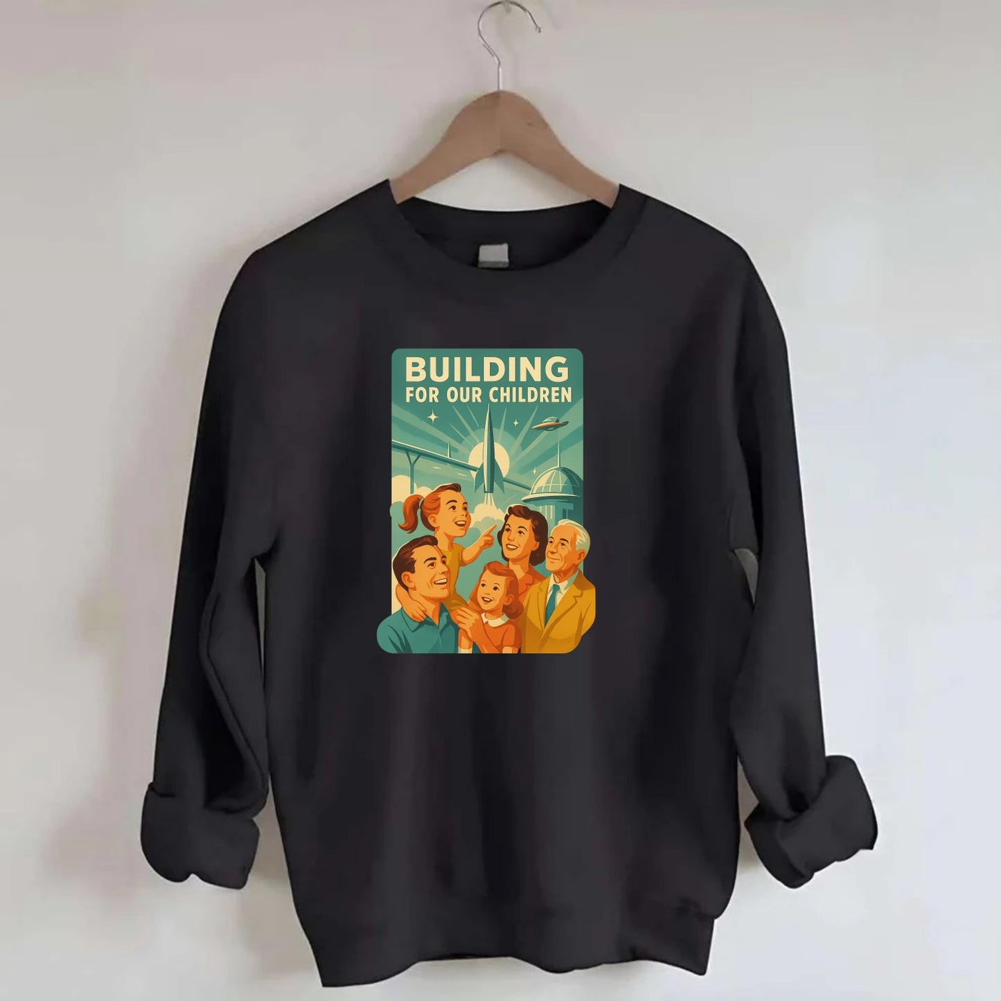 Multiple generations celebrating progress together - "Building for Our - Crewneck Sweatshirt - black