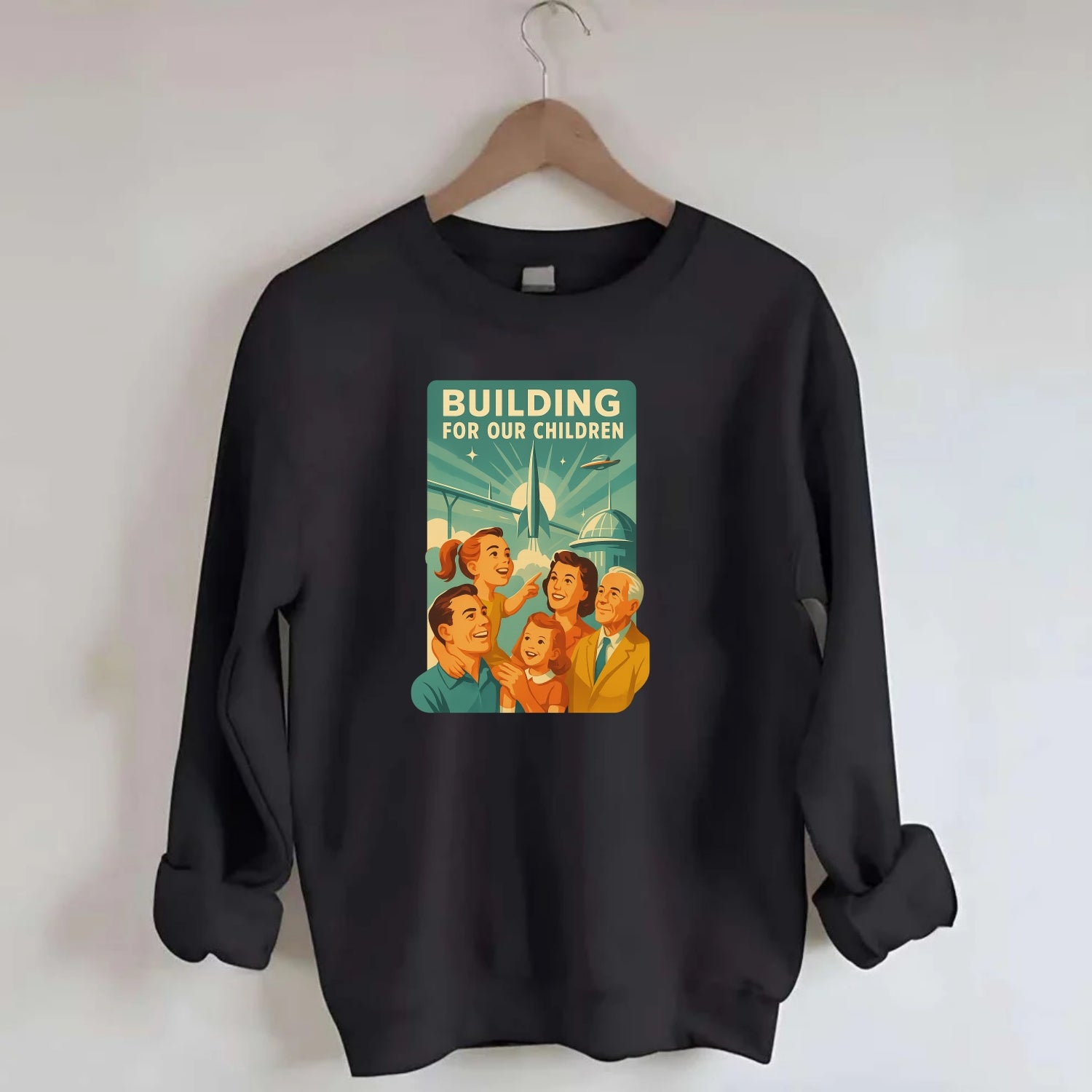 Multiple generations celebrating progress together - "Building for Our - Crewneck Sweatshirt - black