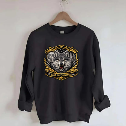 SAVE THE WOLVES - wolf moon in gray , predator protection - Crewneck Sweatshirt - black