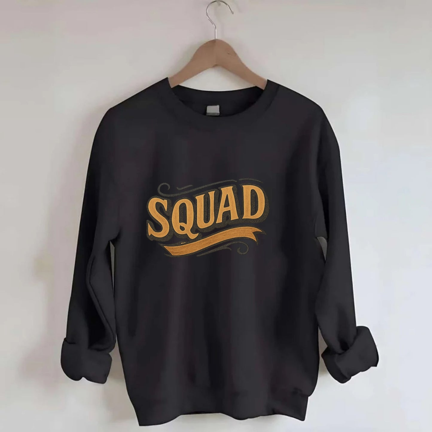 Bold typography design - "SQUAD" - your crew, your people - Crewneck Sweatshirt - black
