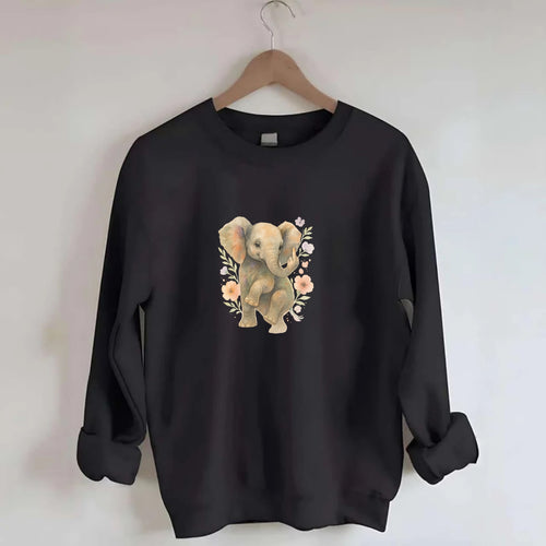 baby elephant with trunk up, one foot raised with middle toe extended - Crewneck Sweatshirt