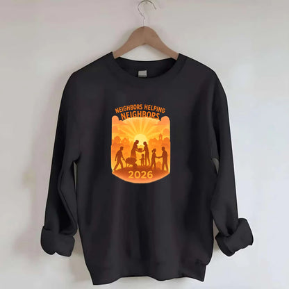 Local communities thriving with shared resources - "Neighbors Helping - Crewneck Sweatshirt - black