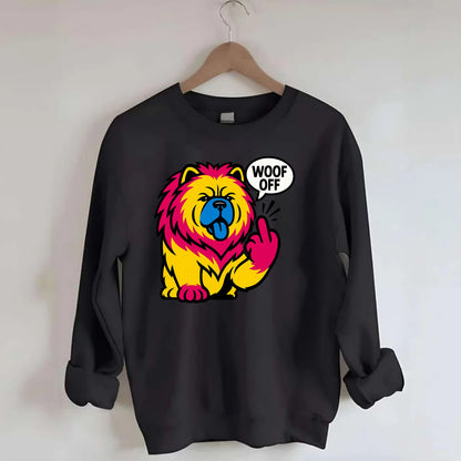 Chow Chow with lion mane and blue-black tongue, fluffy dignified paw up with - Crewneck Sweatshirt - black