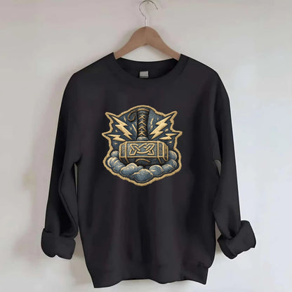 THOR HAMMER MJOLNIR - mighty hammer in silver and blue , thunder god - Crewneck Sweatshirt - black