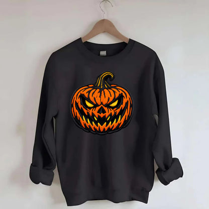 HALLOWEEN PUMPKIN - jack o lantern in orange and black , spooky - Crewneck Sweatshirt - black