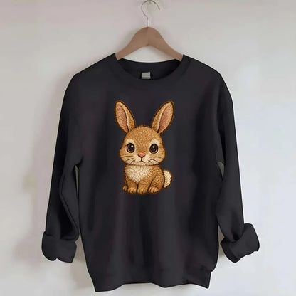 Baby Rabbit - long ears, fluffy white tail, pink nose, large brown eyes, - Crewneck Sweatshirt - black