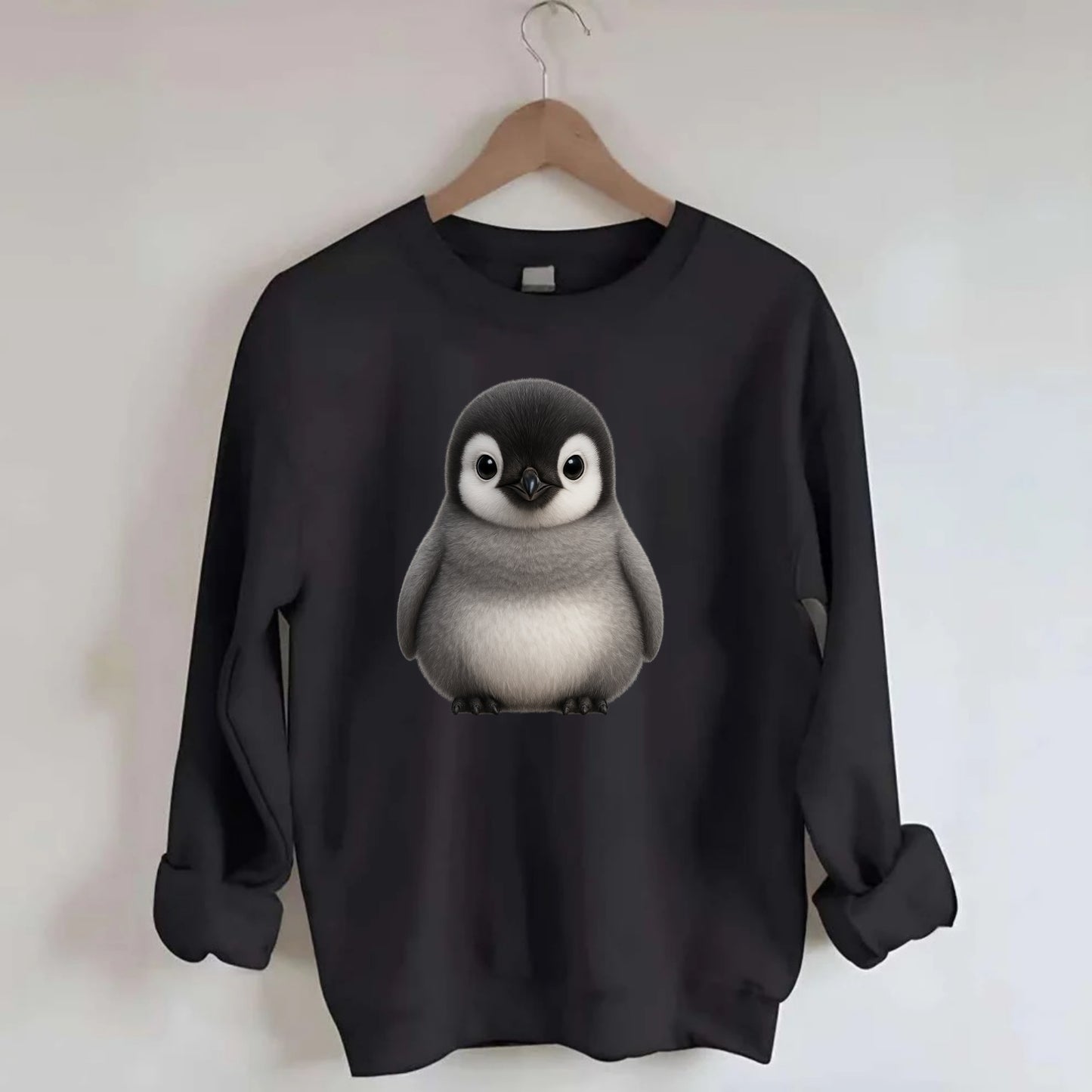 Baby Adelie Penguin - black and white, round body, curious eyes, - Crewneck Sweatshirt - black