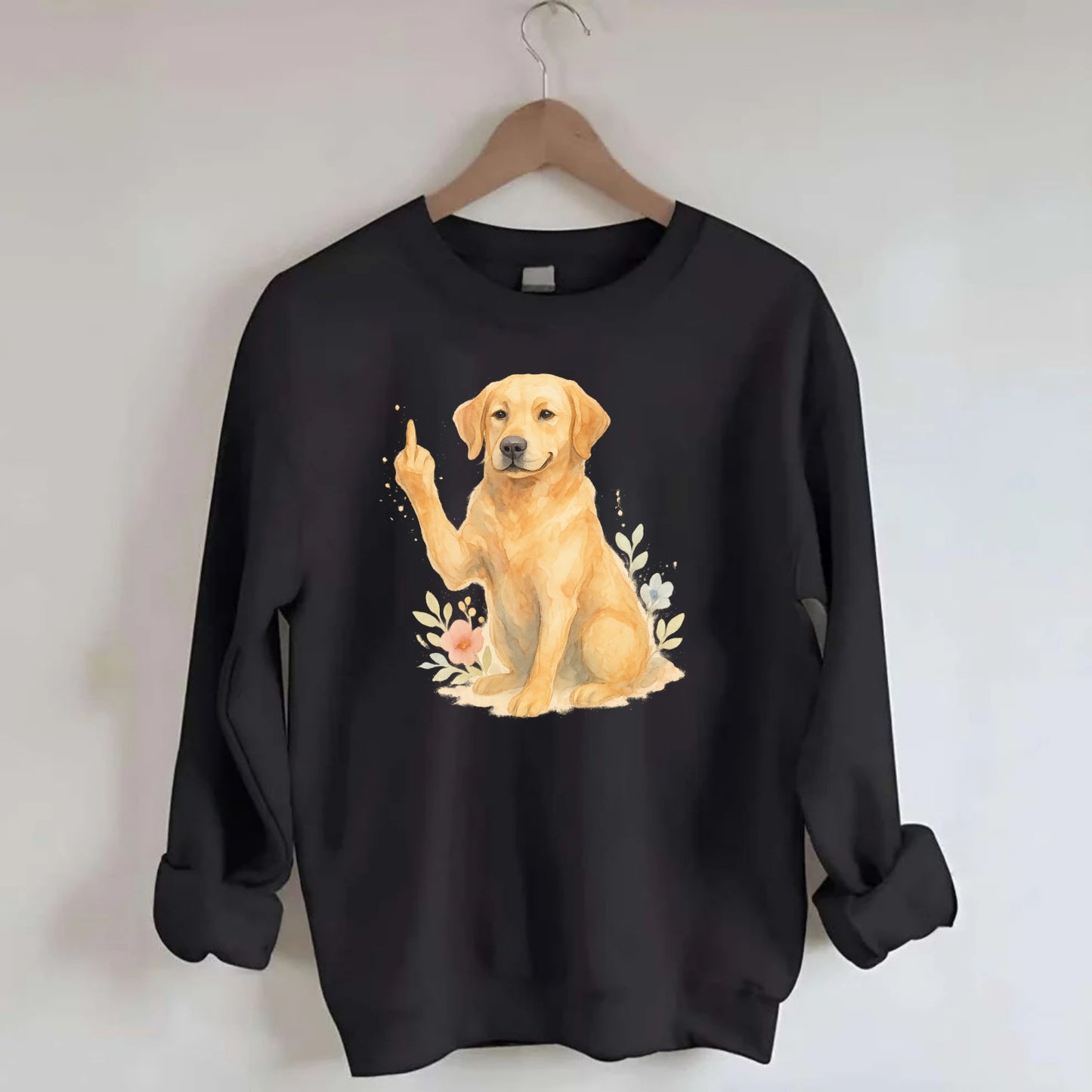 Labrador Retriever yellow sitting pretty, friendly face, strong paw up with - Crewneck Sweatshirt - black