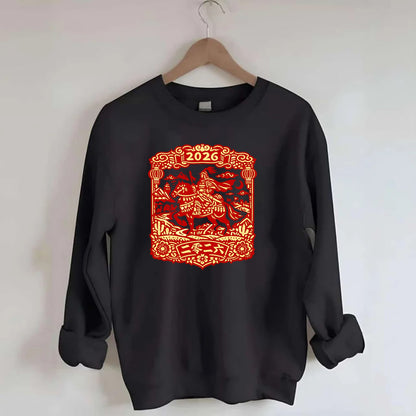 HORSE AND RIDER | Traditional Chinese warrior on horseback | Silk Road - Crewneck Sweatshirt - black