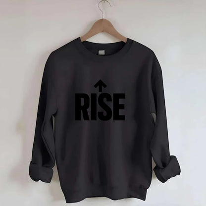 Bold typography design - "RISE" - getting up, ascending, elevating - Crewneck Sweatshirt - black