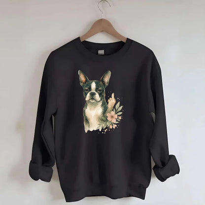 Boston Terrier with tuxedo markings, perky ears, paw up giving sass - Crewneck Sweatshirt - black