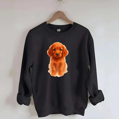 Baby Irish Setter Puppy - mahogany red coat, feathered ears, friendly eyes, - Crewneck Sweatshirt - black