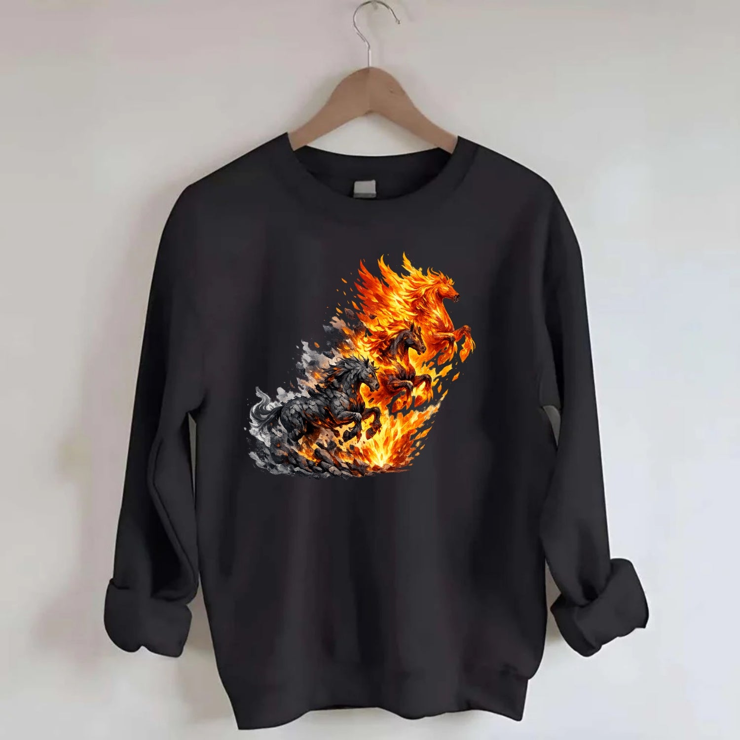 INFERNO STALLION | Horse made entirely of living flames | Blazing mane and - Crewneck Sweatshirt - black