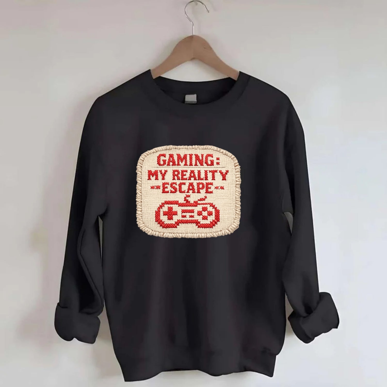 GAMING: MY REALITY ESCAPE - red game escape - red - gaming reality escape - Crewneck Sweatshirt - black