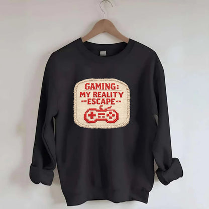 GAMING: MY REALITY ESCAPE - red game escape - red - gaming reality escape - Crewneck Sweatshirt - black