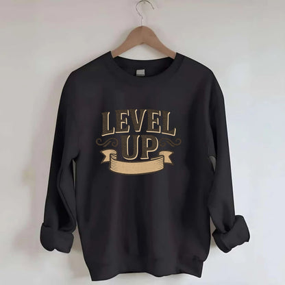 Bold typography design - "LEVEL UP" - improving, advancing, growing - Crewneck Sweatshirt - black