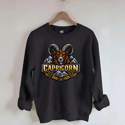 CAPRICORN GOAT - mountain goat in brown and gray , earth sign - Crewneck Sweatshirt - black
