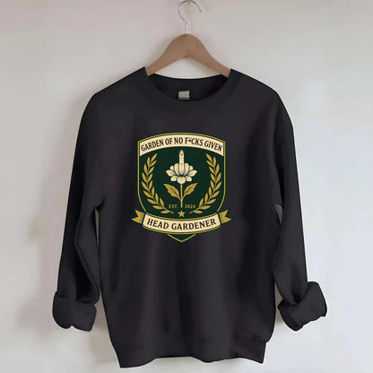 Shield with middle finger flower - "Garden of No F*cks Given - Head Gardener" - Crewneck Sweatshirt - black