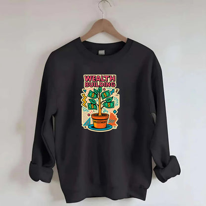 Money tree growing from investment pot - financial independence journey, - Crewneck Sweatshirt - black