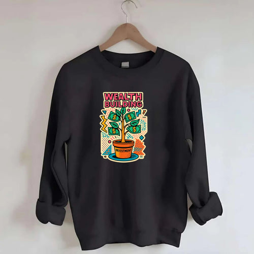 Money tree growing from investment pot - financial independence journey, - Crewneck Sweatshirt
