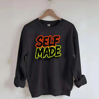 Bold typography design - "SELF MADE" - built from nothing, earned success - Crewneck Sweatshirt - black