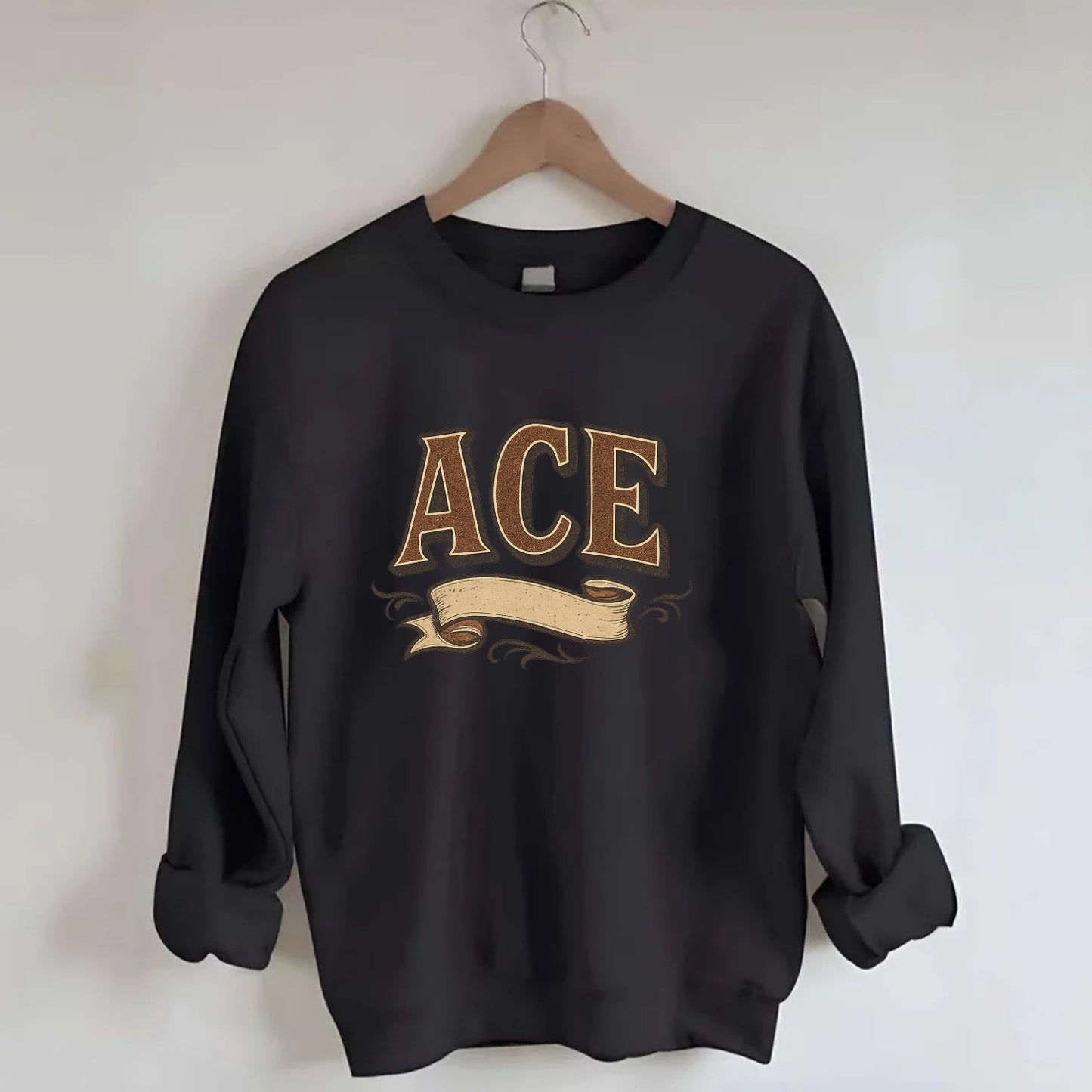 Bold typography design - "ACE" - expert, the best at something - Crewneck Sweatshirt - black