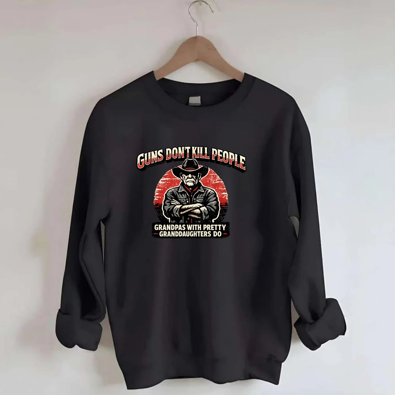 Grandpas Pretty Granddaughters - Cowboy - Crewneck Sweatshirt - black