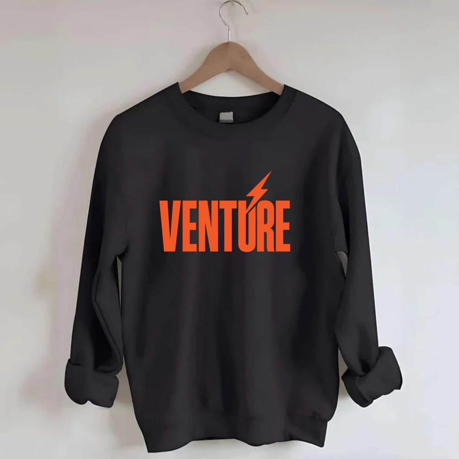 Bold typography design - "VENTURE" - taking risks, bold exploration - Crewneck Sweatshirt - black